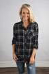 Traditional Navy and Olive Plaid Top