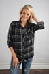 Traditional Navy and Olive Plaid Top