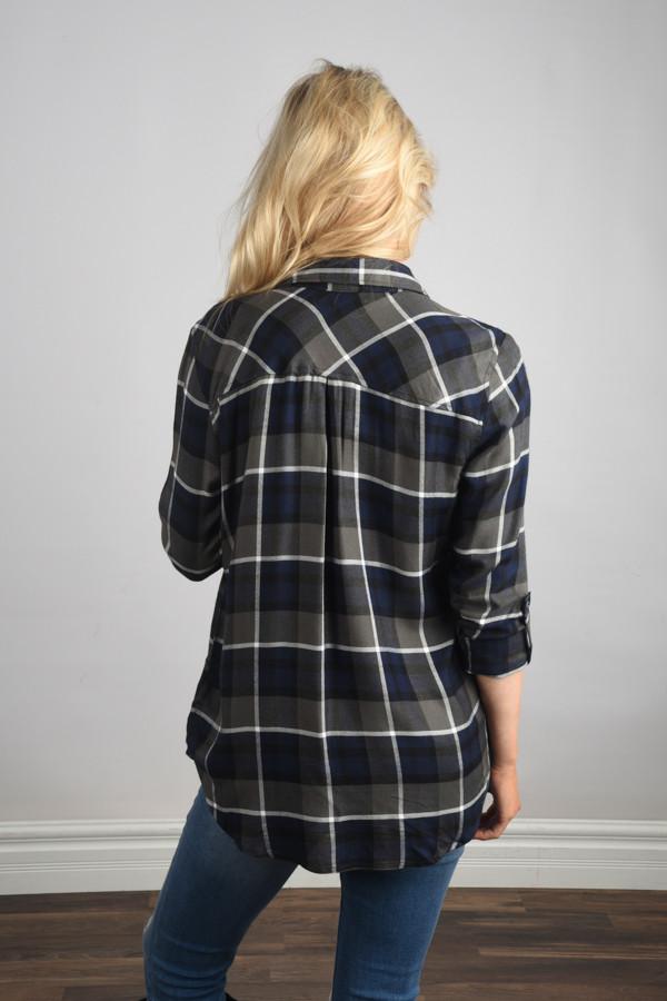 Traditional Navy and Olive Plaid Top