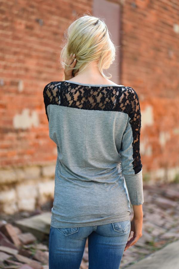 America's Sweetheart Lace Top ~ Grey