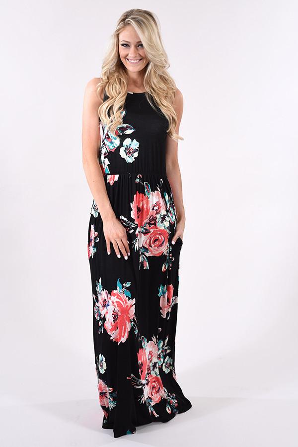 Cherished Love Black Floral Maxi Dress