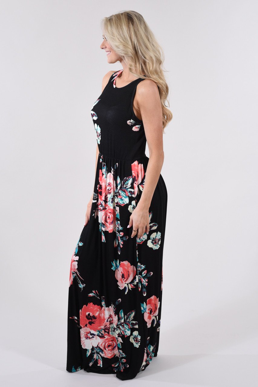 Cherished Love Black Floral Maxi Dress