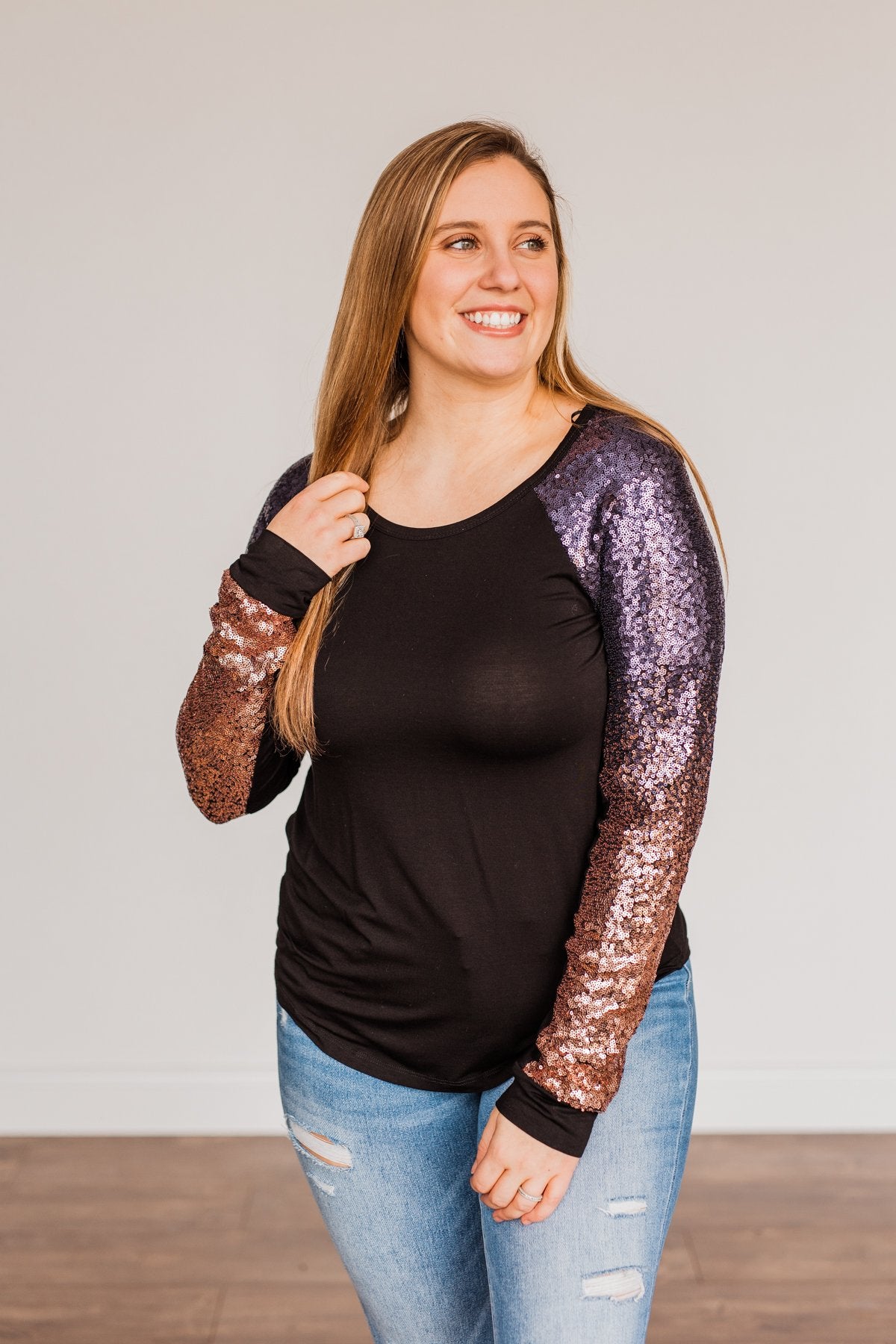 Shine Bright Sequin Top- Black