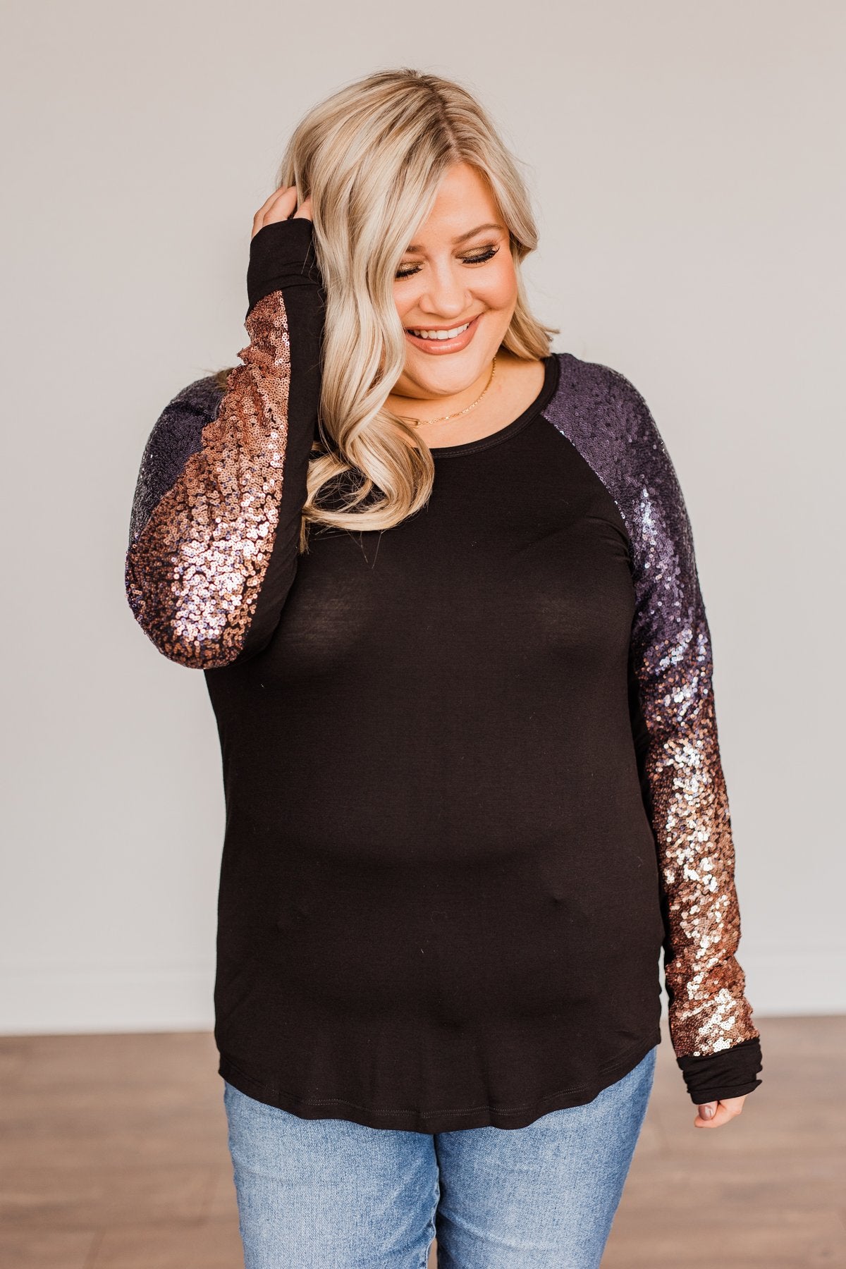 Shine Bright Sequin Top- Black