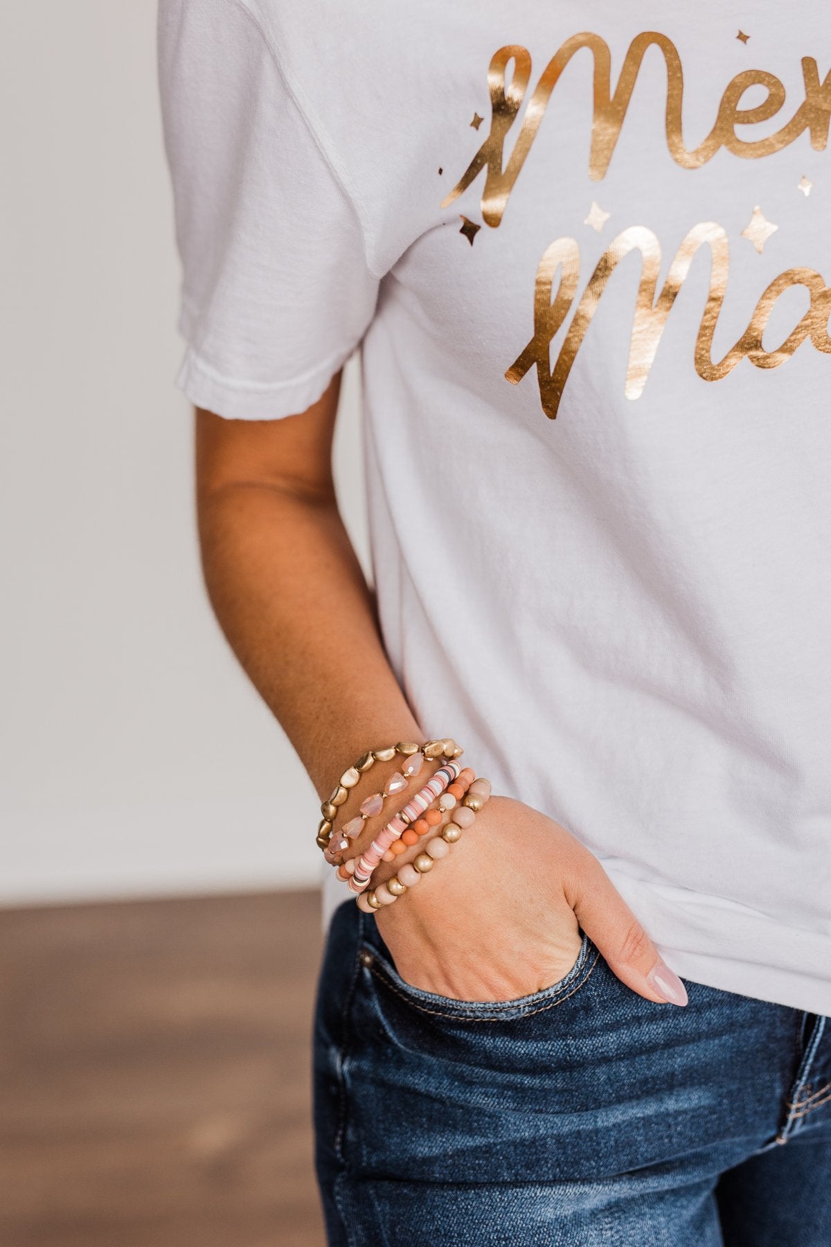 Blushing Around You Stackable Beaded Bracelet Set- Pink
