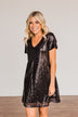 Chateau Dreams V-Neck Sequin Dress- Black