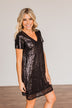 Chateau Dreams V-Neck Sequin Dress- Black