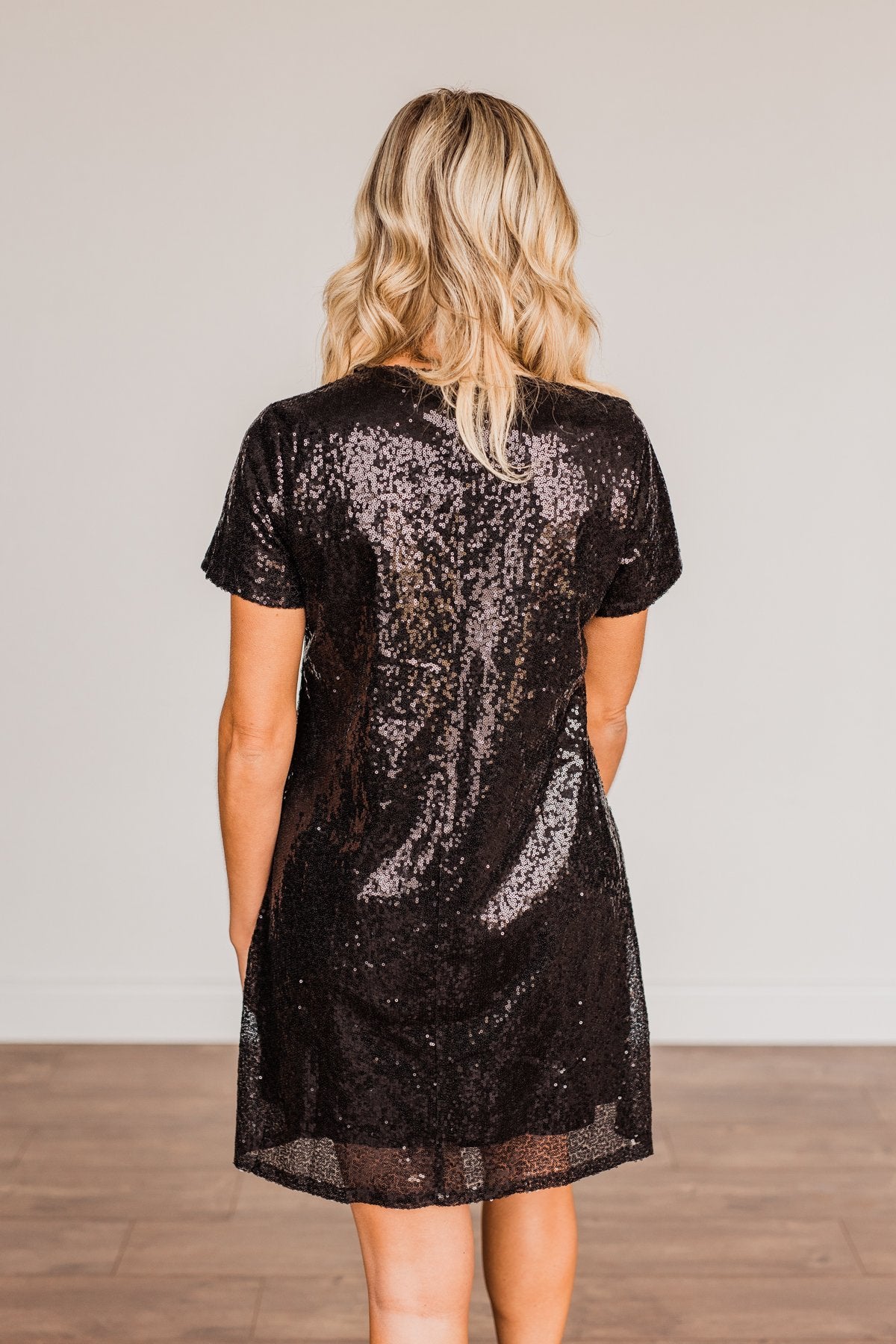 Chateau Dreams V-Neck Sequin Dress- Black