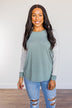 On My Wish List Striped Raglan Top- Olive