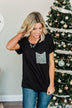 Following My Dreams Glam Pocket Top- Black & Silver