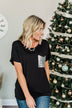 Following My Dreams Glam Pocket Top- Black & Silver