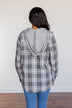 Knowing You're Mine Hooded Plaid Top- Grey