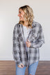 Knowing You're Mine Hooded Plaid Top- Grey
