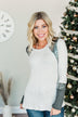 Holiday Magic Sequin Color Block Top- Charcoal & Light Grey