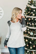 Holiday Magic Sequin Color Block Top- Charcoal & Light Grey