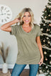 Simpler Times V-Neck Pocket Top- Light Olive