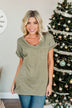 Simpler Times V-Neck Pocket Top- Light Olive