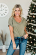Simpler Times V-Neck Pocket Top- Light Olive