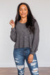 Breaking The Rules High-Low Long Sleeve Top- Charcoal
