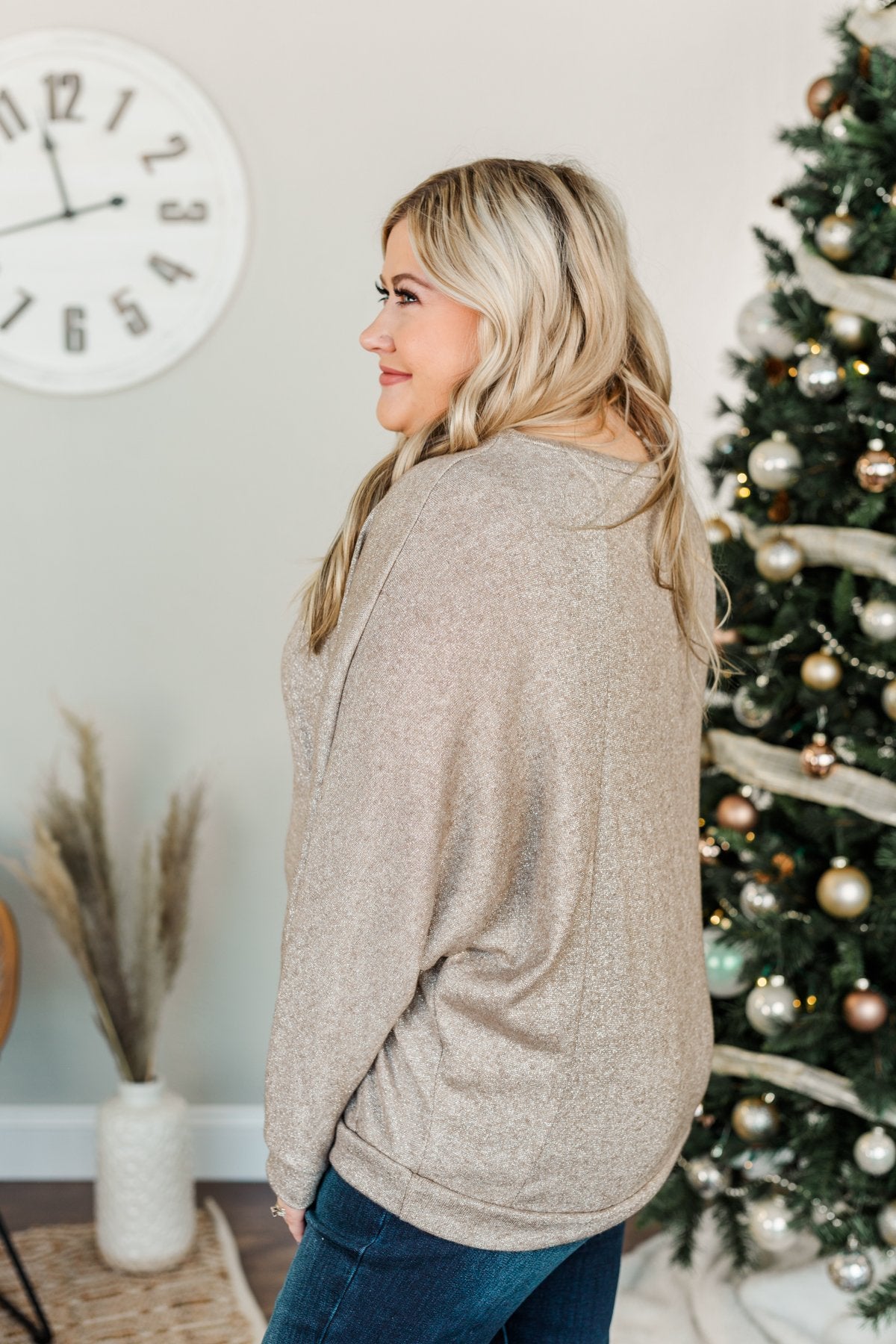 Living In Luxury Shimmer Top- Taupe
