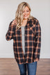 Hot Cocoa Dreams Plaid Flannel- Navy & Orange
