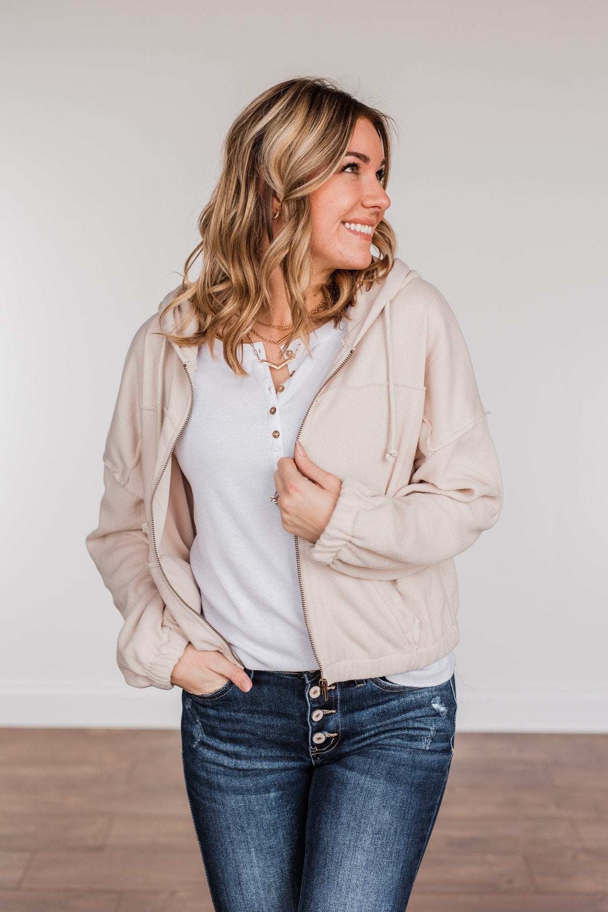 Hiding My Feelings Cropped Hoodie- Light Oatmeal