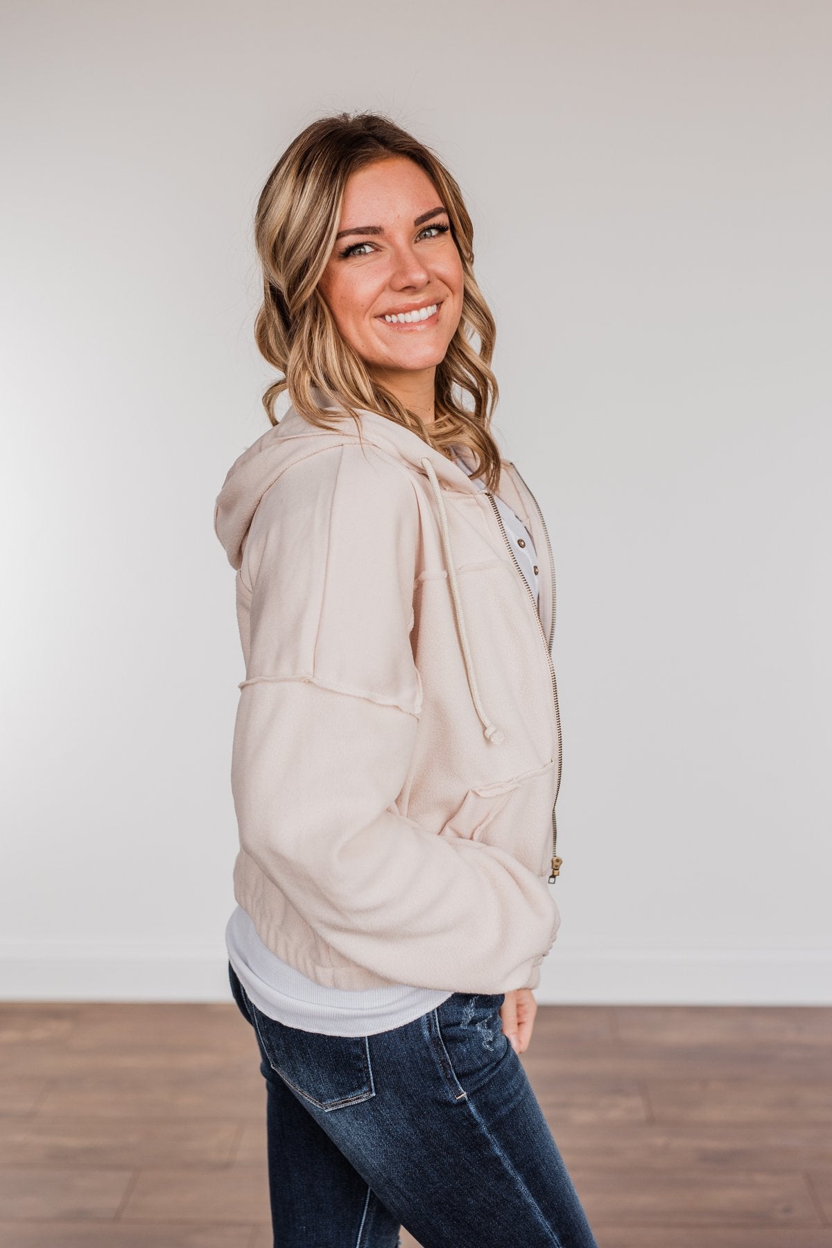 Hiding My Feelings Cropped Hoodie- Light Oatmeal