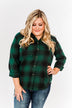 Feeling The Festivities Hooded Plaid Top- Emerald Green