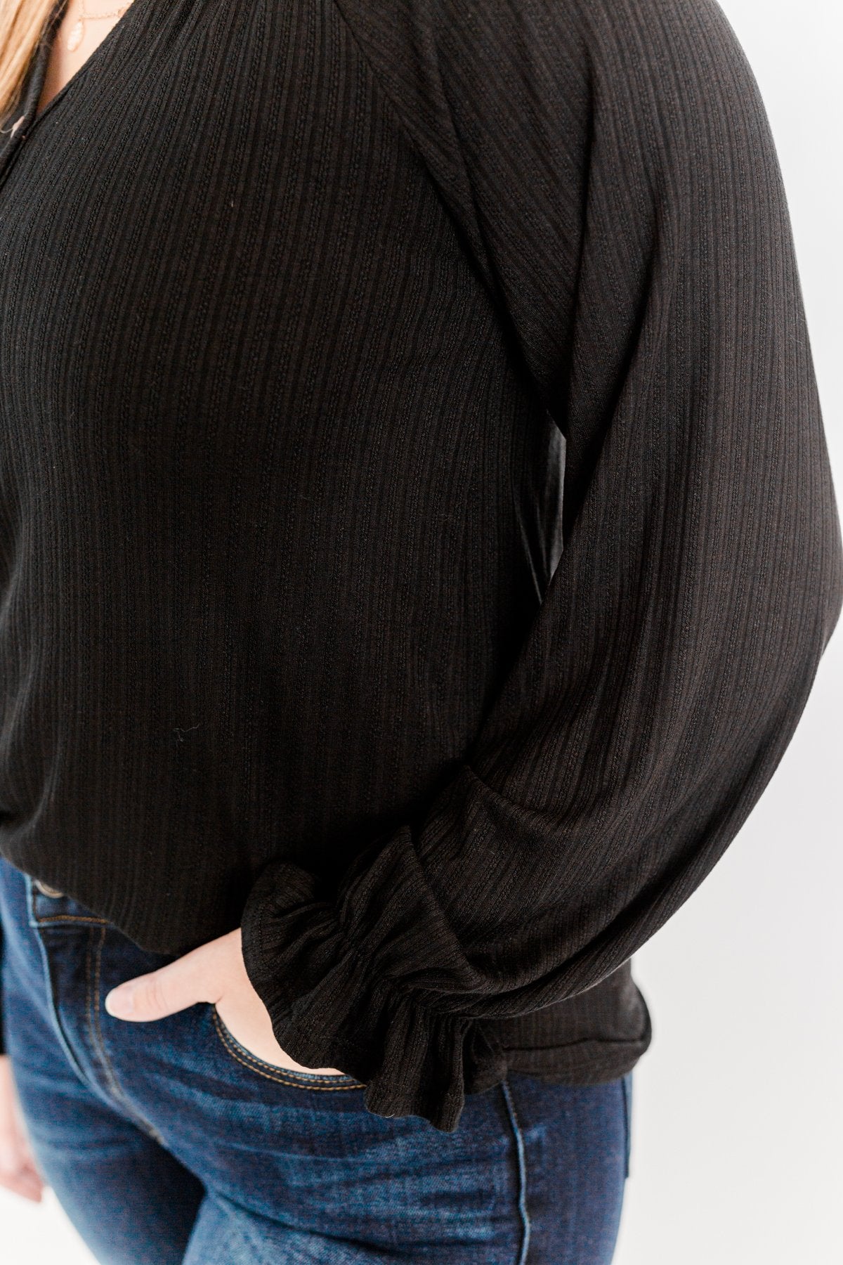 Sail Away With Me Knit Button Top- Black