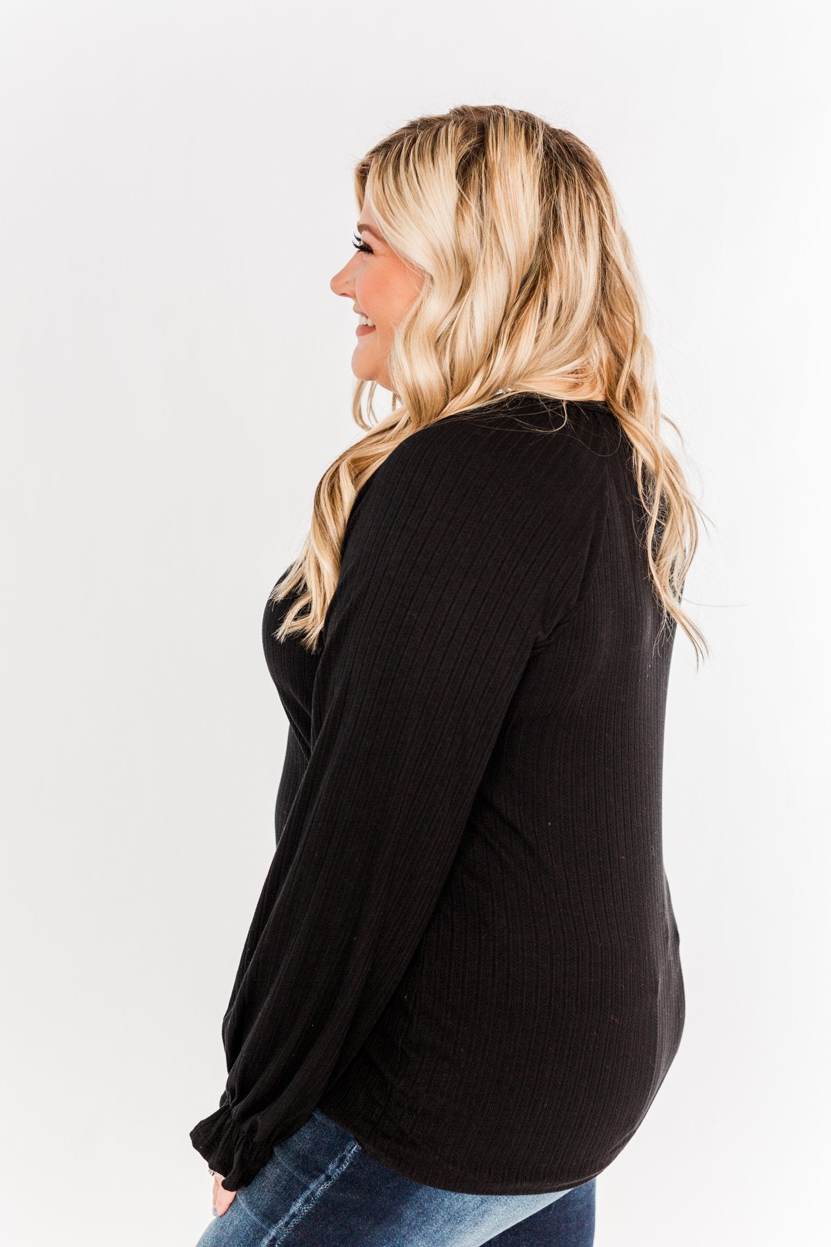 Sail Away With Me Knit Button Top- Black