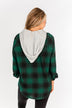 Feeling The Festivities Hooded Plaid Top- Emerald Green