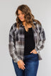 Coming Through Frayed Plaid Top- Grey & Black