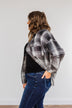 Coming Through Frayed Plaid Top- Grey & Black