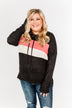 Who I am Color Block Drawstring Hoodie- Black, Pink, & Light Taupe
