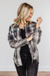 Coming Through Frayed Plaid Top- Grey & Black