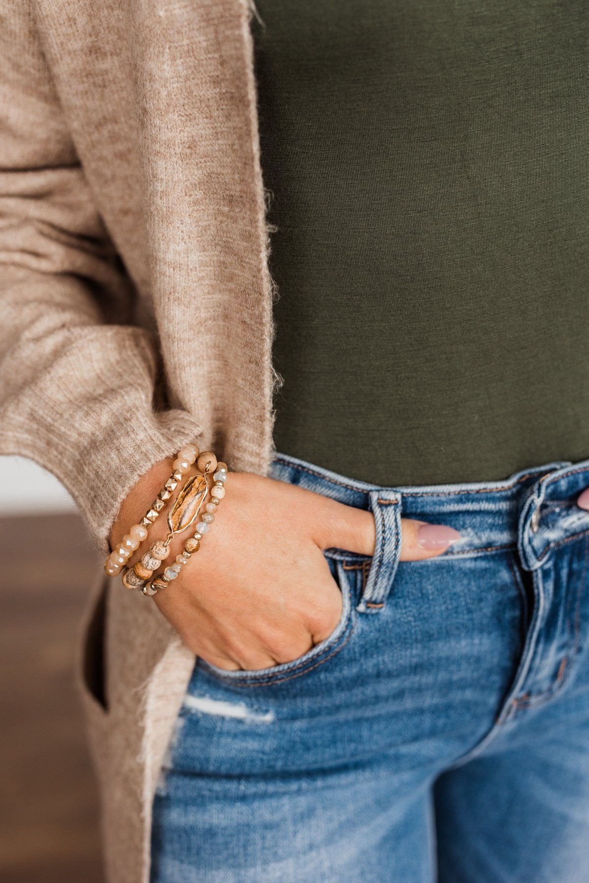 Sparks Of Joy Stackable Beaded Bracelet Set- Brown