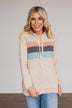 All Over This Striped Hooded Top- Taupe