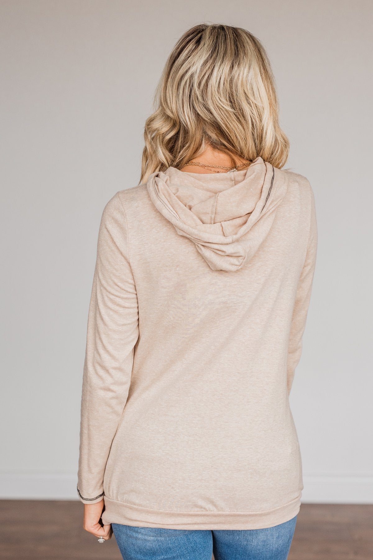All Over This Striped Hooded Top- Taupe
