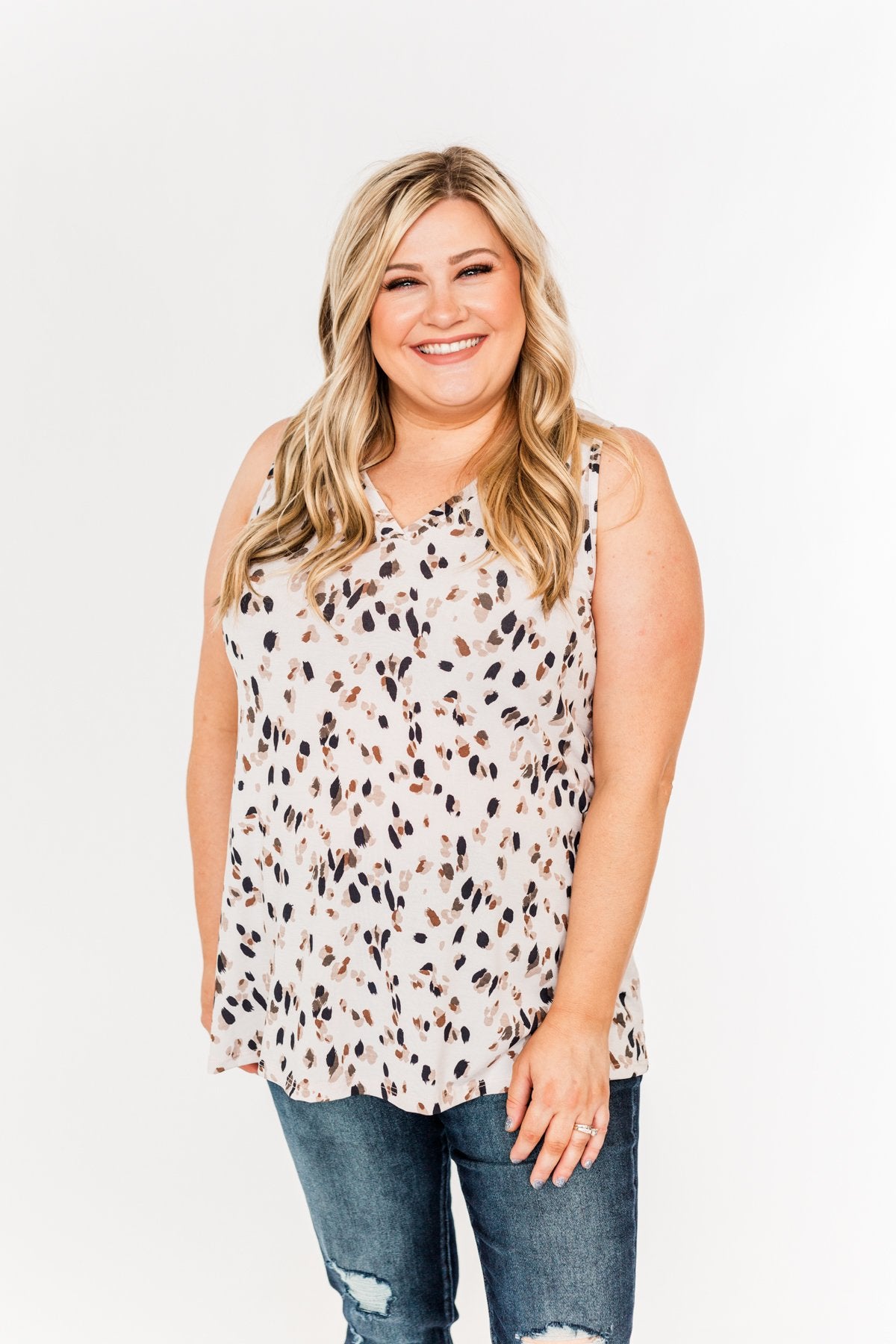 Prepare To Succeed Printed Tank Top- Light Taupe & Black