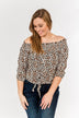 Savvy Smiles Off The Shoulder Blouse- Natural Leopard