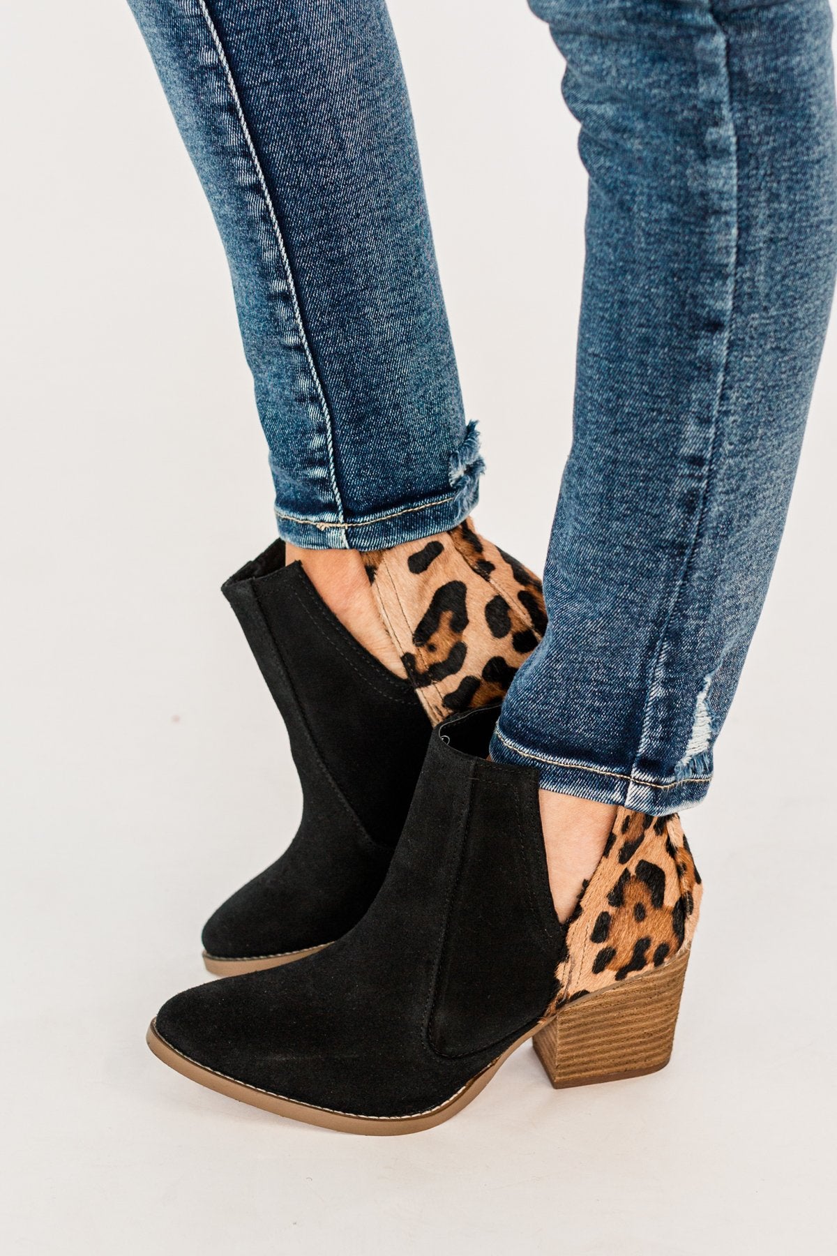 Naughty Monkey Camilyn Booties- Black and Leopard photo