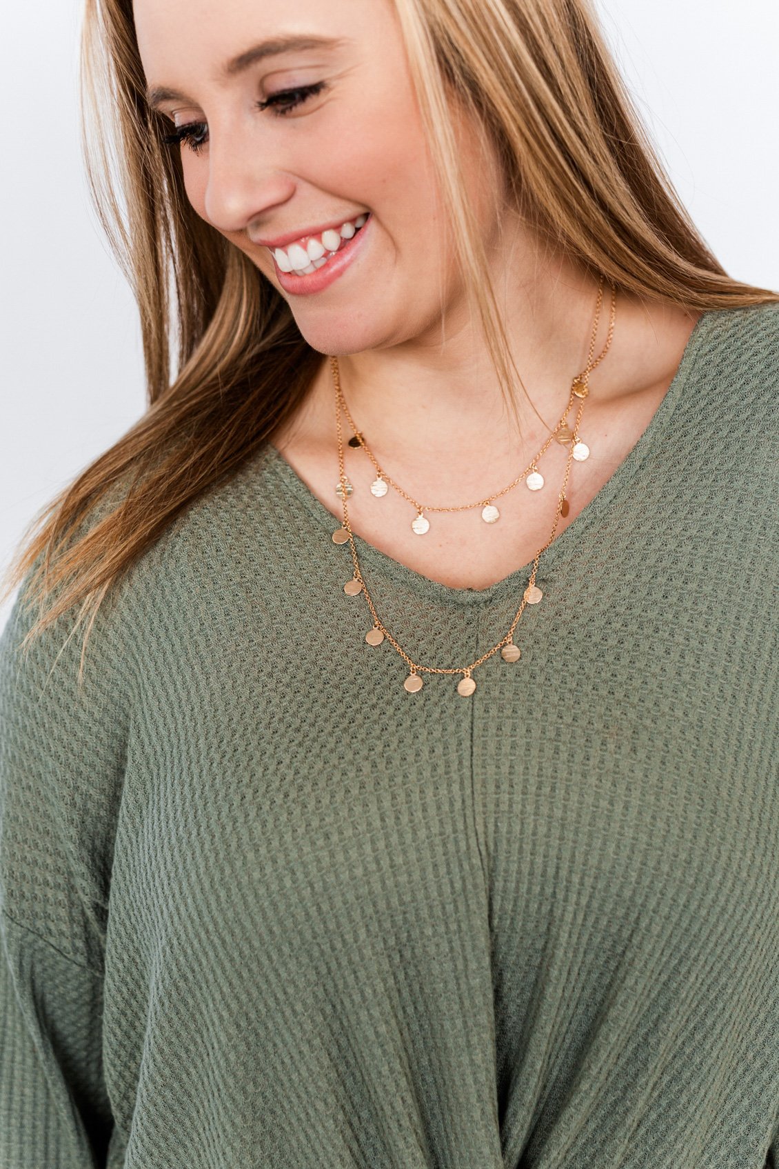 2 Tier Circle Charm Necklace- Gold