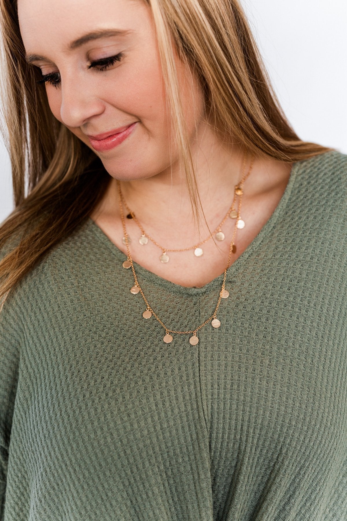 2 Tier Circle Charm Necklace- Gold
