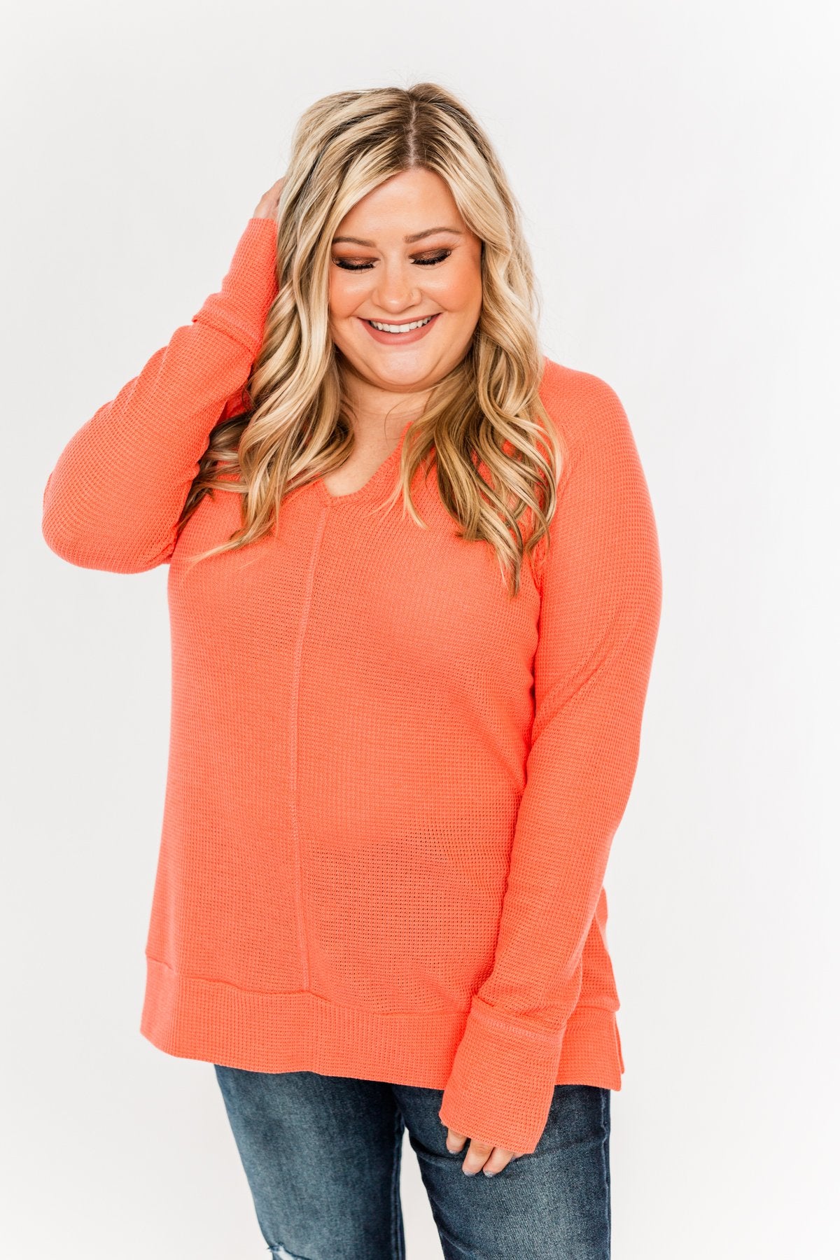 There You Go Again Thermal Notch Top- Coral