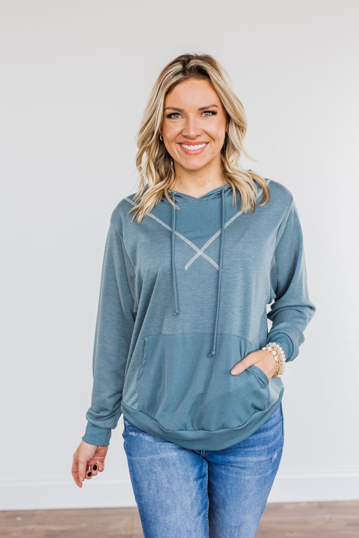 Have To Have It Drawstring Hoodie- Teal
