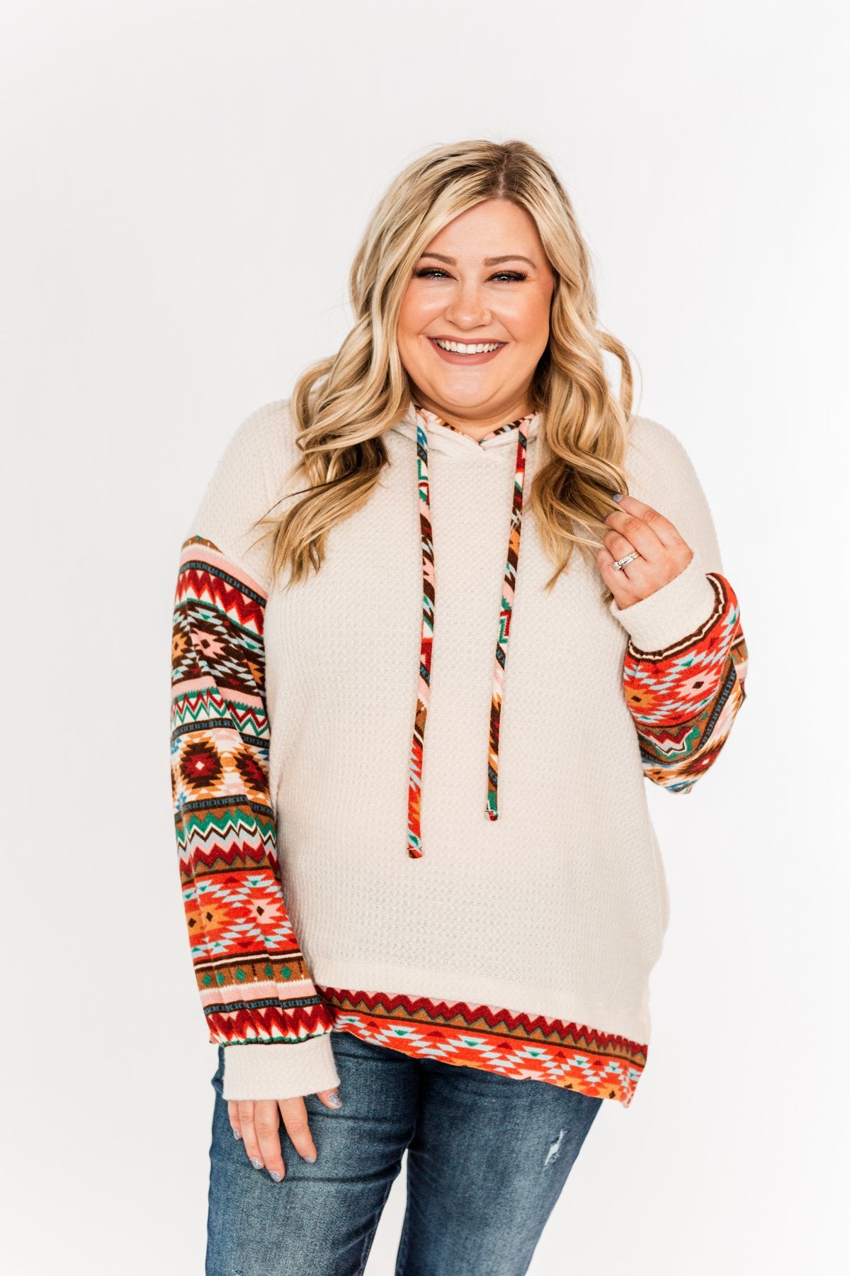 Life Is Beautiful Aztec Knit Hoodie- Light Taupe