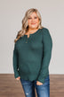 Rise To The Top Long Sleeve Henley Top- Wintergreen