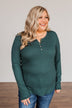 Rise To The Top Long Sleeve Henley Top- Wintergreen