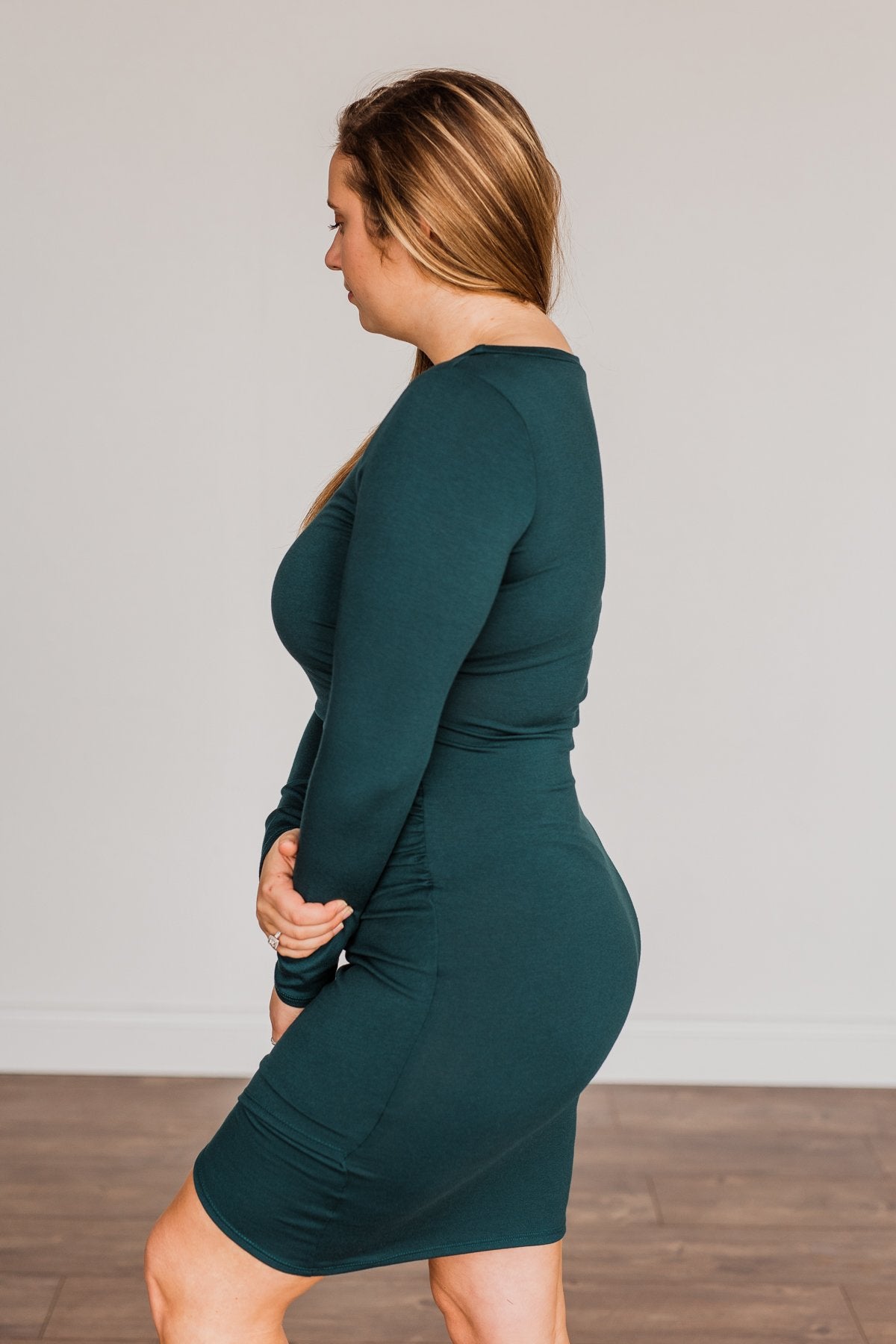Simply Cute Long Sleeve Dress- Dark Teal