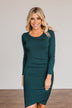 Simply Cute Long Sleeve Dress- Dark Teal